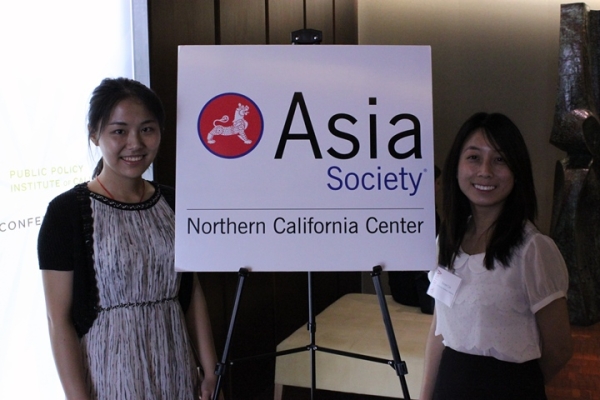 ASNC Programs Interns Yiwen Zhang and Renee Lin take a quick break to pose for a photo. (Asia Society)