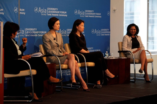 L to R: Asia Society President Vishakha Desai moderates the Opening Plenary with speakers Ida Liu, Gloria W. Lio, and Michelle Scales