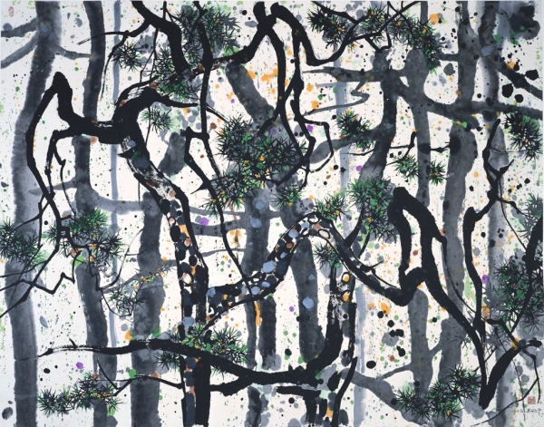 "Pines," 1995, Ink and color on rice paper, H. 55.1 x W. 70.5 (140 x 179 cm), Shanghai Art Museum