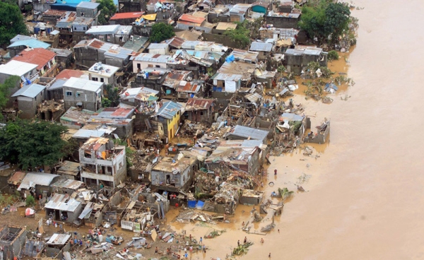 An aerial view shows houses destroyed by flooding caused by tropical storm Ketsana in Marikina City, east of the Philippine capital Manila on September 27, 2009. Manila and surrounding areas were lashed with heavy rains for nine hours, leading to flash floods that inundated about 80 percent of the capital. (Noel Celis/AFP/Getty Images)