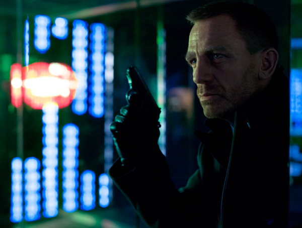 A still from "Skyfall" shows Daniel Craig's James Bond in a gleaming, ultramodern version of Shanghai. (Sony Pictures)