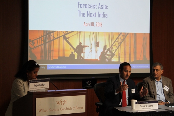 Mr. Sumir Chadha (center), Co-Founder and Managing Director of WestBridge Capital, actively engages the audience with his answer to a question. (Asia Society)