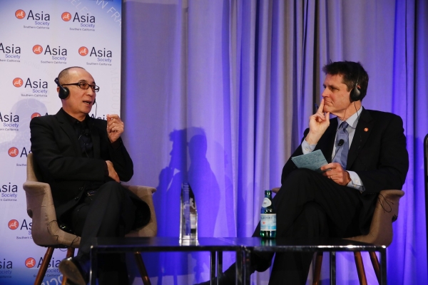 CAO Baoping in conversation with Tom Nagorski during the 2016 U.S.-China Film Summit held at UCLA on November 1, 2016 in Los Angeles, California. 