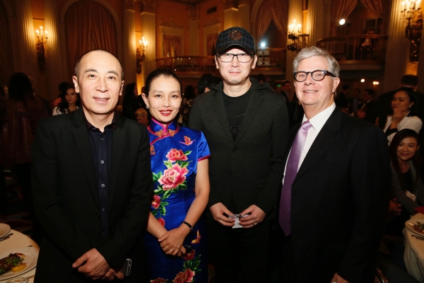 From left, CAO Baoping, Writer, Director and Producer, Wang Jin, Chinese Cultural Attache at Consulate, LU Chuan, Writer, Director and Producer and Thomas McLain, Chairman Asia Society Southern California pose during the 2016 U.S.-China Film Gala Dinner held at the Millennium Biltmore Hotel on Wednesday, November 2, 2016, in Los Angeles, California. 