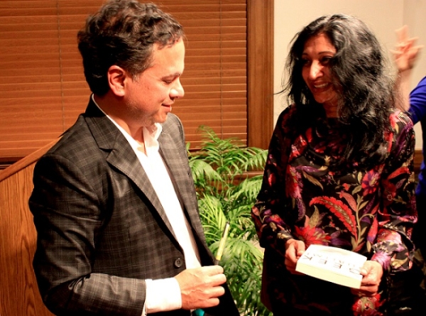 Vikram Chandra with audience member