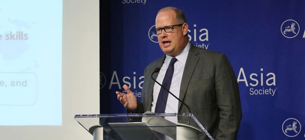 J. Puckett, Senior Partner and Managing Director, The Boston Consulting Group, lays the groundwork for what a global education system might look like. (Ellen Wallop/Asia Society)