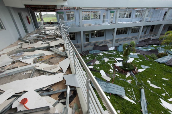 The newly-built city hall of Bogo, Cebu all in shambles after it was hit hard by Typhoon Yolanda.