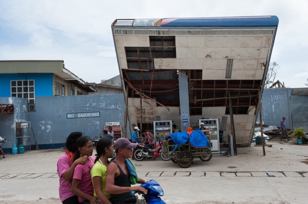 A fallen roof of a gasoline station in Daanbantayan, Cebu brought on by Typhoon Yolanda.