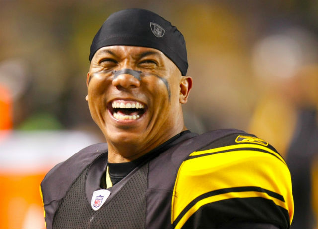 Hines Ward of the Pittsburgh Steelers tries to gain his footing