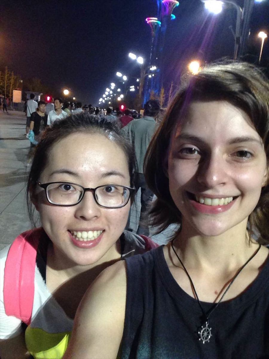 Sophie Anderson with her language partner at Olympic Park in Beijing. (Sophie Anderson)