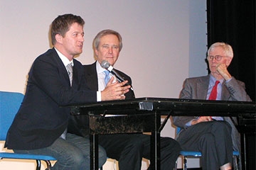 L to R: Ole Schell, James Fallows, and Orville Schell discuss the growing class of entrepreneurs in China. (Ariana Rabindranath)