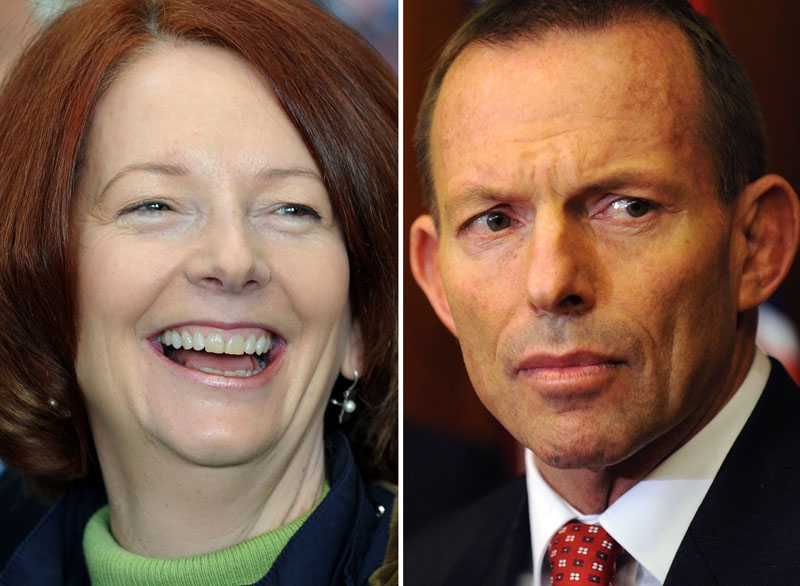 A combination photo shows Australian Prime Minister Julia Gillard (L) and Opposition Leader Tony Abbott. (Getty Images)