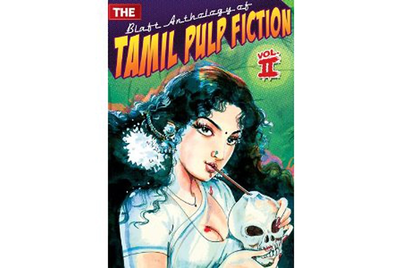 Blood from a skull: cover art for "The Blaft Anthology of Tamil Pulp Fiction, Volume II."