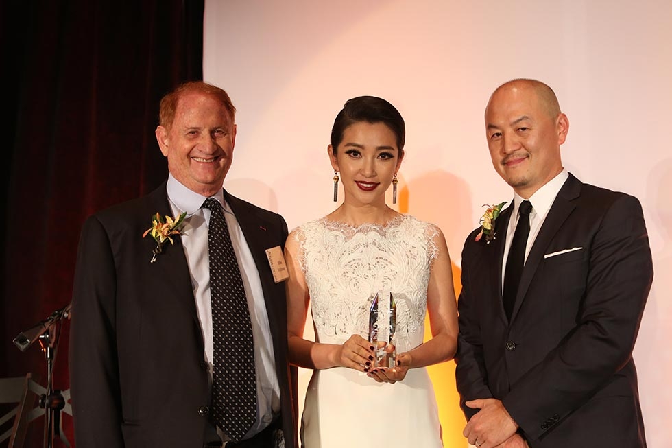 From left, Mike Medavoy, actress Li Bingbing and Peter Shiao, CEO Orb Media Group pose during the 2013 Asia Society U.S.-China Film Summit and Gala held at the Millennium Biltmore Hotel on Tuesday, November 5, 2013, in Los Angeles, Calif. (Photo by Ryan Miller/Capture Imaging)