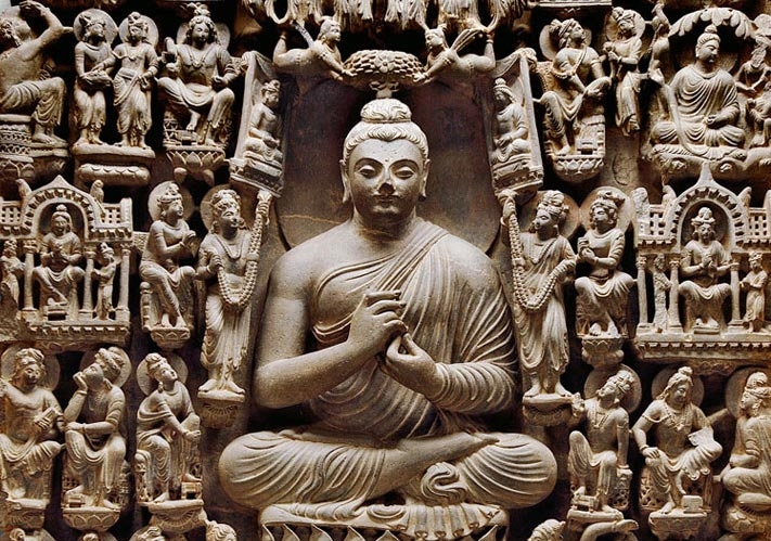 Vision of a Buddha’s paradise. Mohammed Nari, Khyber Pakhtunkhwa province. 4th century CE Schist H. 46 7/8 x W. 38 3/16 x D. 11 in. (119 x 97 x 28 cm). Lahore Museum, G-155   