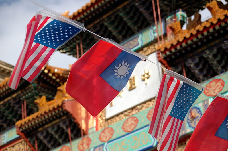 Flags of the United States and Taiwan fly outside Chinatown gate in Washington, D.C. (Flickr/Photo Phiend)