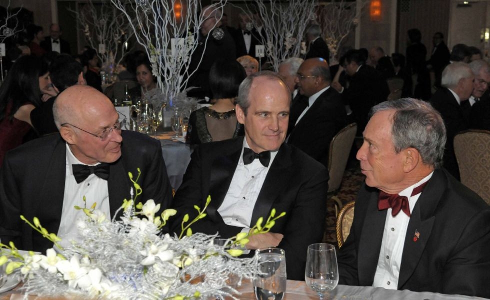 From left, Henry Paulson, Jr., former United States Treasury Secretary and CEO of Goldman Sachs, Asia Society Trustee J. Michael Evans and New York City Mayor Michael Bloomberg. (Elsa Ruiz)