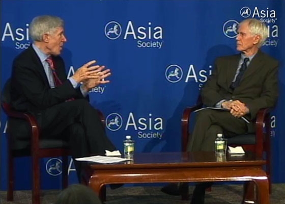 Robert D. Hormats (L) with Orville Schell (R) at Asia Society New York on March 6, 2012. 