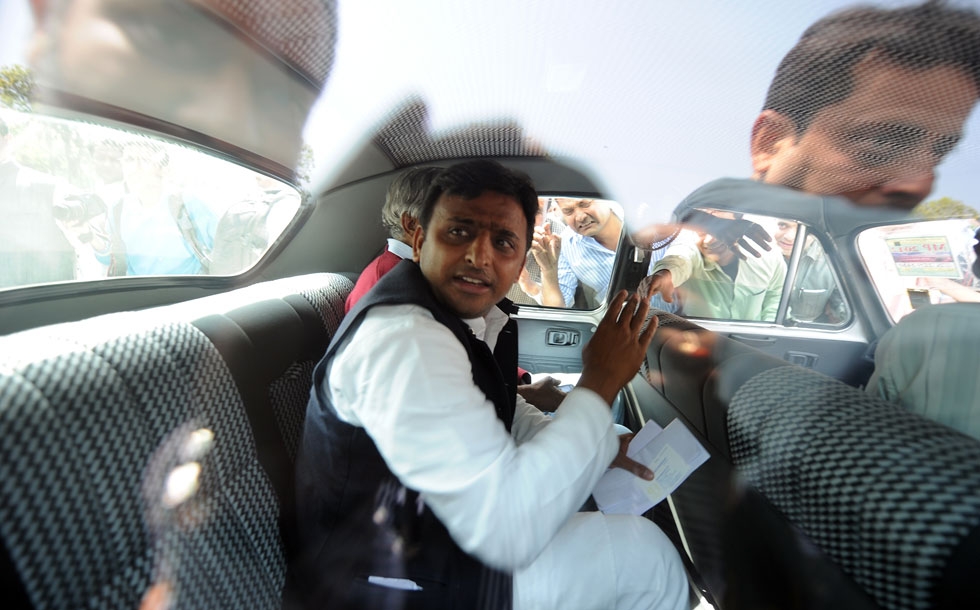 Samajwadi Party leader and designate chief minister for Uttar Pradesh Akhilesh Yadav leaves parliament after the opening of the budget session in New Delhi on March 12, 2012. (Prakash Singh/AFP/Getty Images)