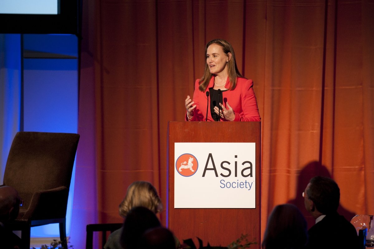 Former Under Secretary of Defense for Policy Michèle Flournoy delivers a speech at Asia Society's Washington Awards Dinner on June 19, 2012. (Margot Schulman)