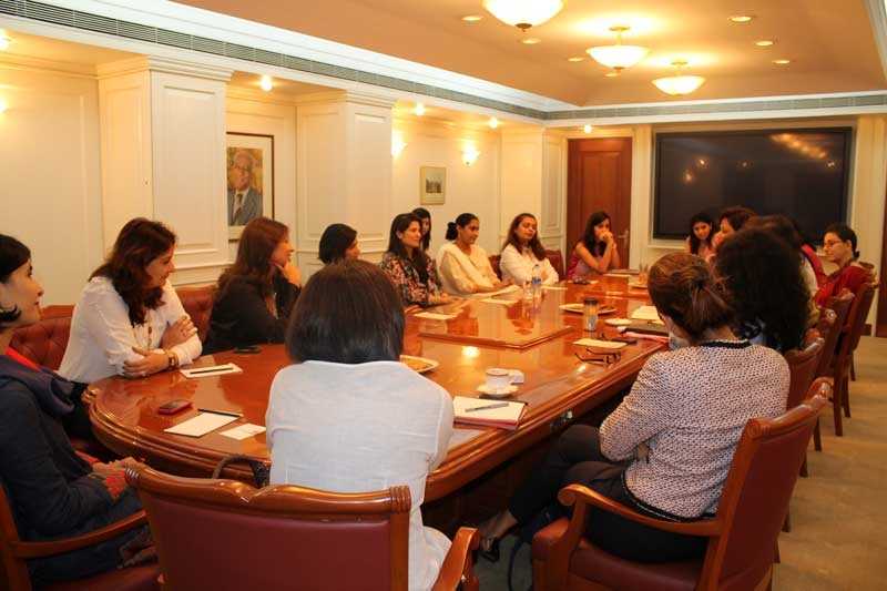 Filmmaker Sharmeen Obaid-Chinoy (C) at the roundtable discussion with women leaders in Mumbai on July 25, 2012. (Asia Society India Centre)
