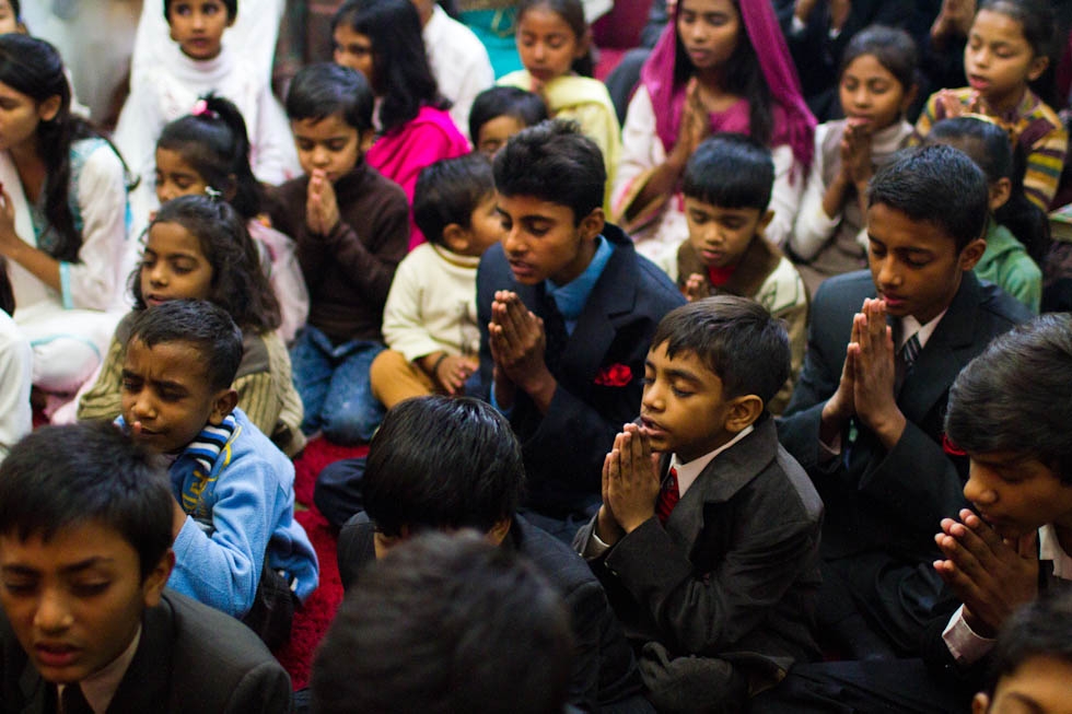The children, on the other hand, were taught to pray as Western Christians do, with their palms touching. Dhala United Methodist Church, Lahore. (Nushmia Khan)