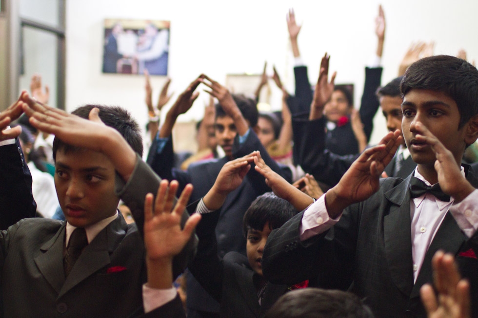 During Sunday School, the children were taught to perform the song "Joy to the World." Dhala United Methodist Church, Lahore. (Nushmia Khan)