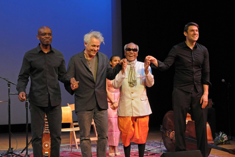 The musicians take a bow together after the performance. (Elsa Ruiz/Asia Society)