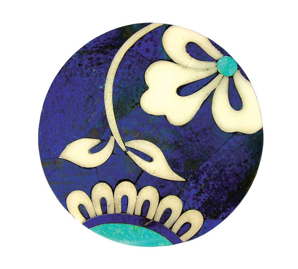 Iznik coaster (lapis, turquoise, marble). (Omer Gilani @ Happa Studio)