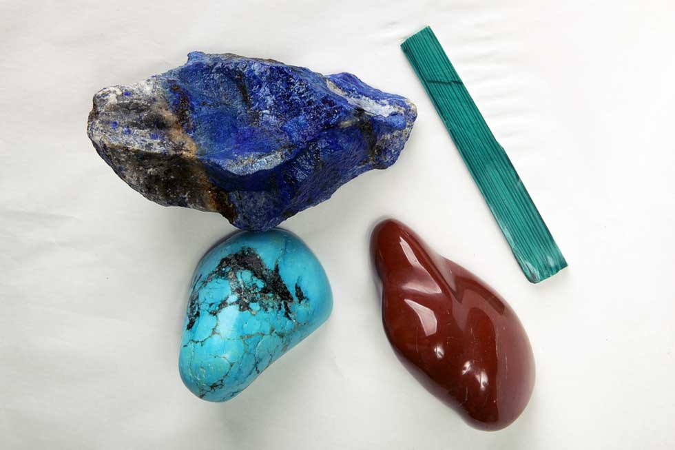 Some of the raw materials behind pietra dura: lapis, agate, turquoise, serpentine. (Omer Gilani @ Happa Studio)