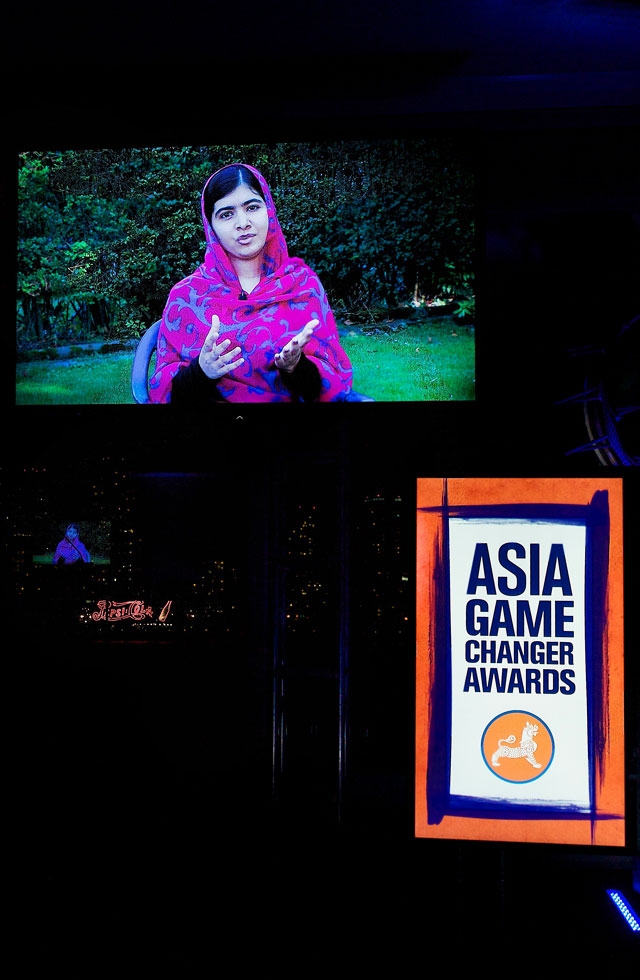 Award winner Malala Yousafzai delivered a video message from her home in England. (Ann Billingsley/Asia Society)