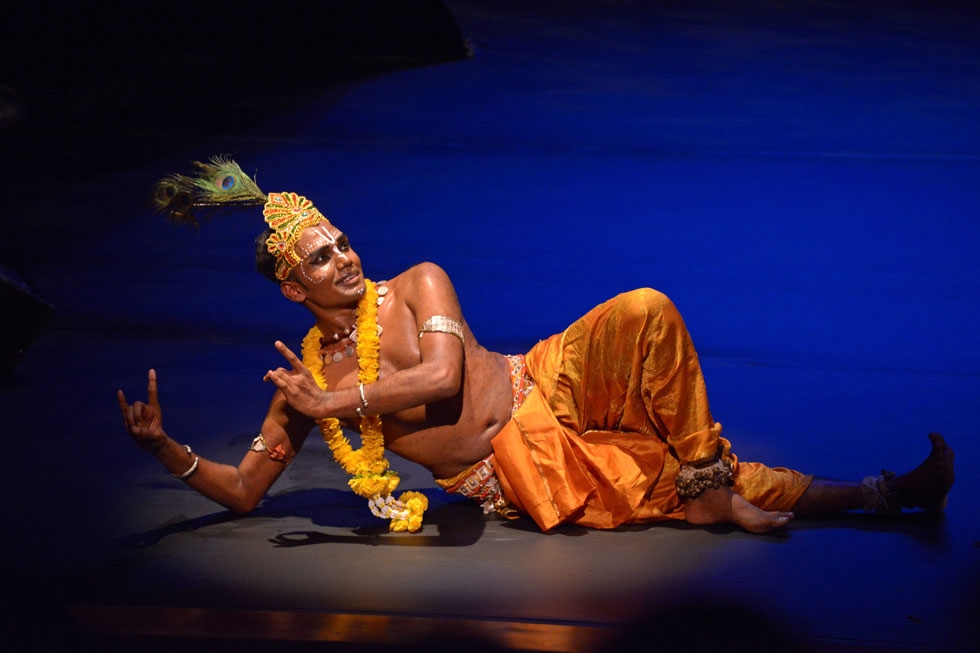 Jagatheyswara in the role of Krishna at Asia Society New York on Nov. 6, 2014. (Elsa Ruiz/Asia Society)