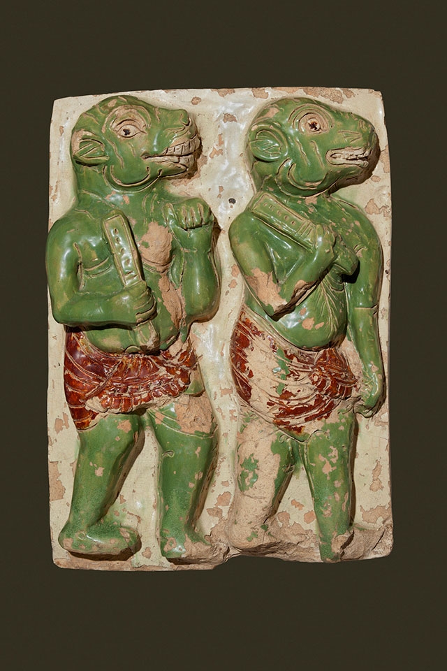 Mara's Demons; Shwegugyi Temple, Pegu; Ca. 1479; Glazed earthenware; H. 181/2 x W. 13 x D. 4 in. (47 x 33 x 10.2 cm). National Museum, Nay Pyi Taw. (Sean Dungan)