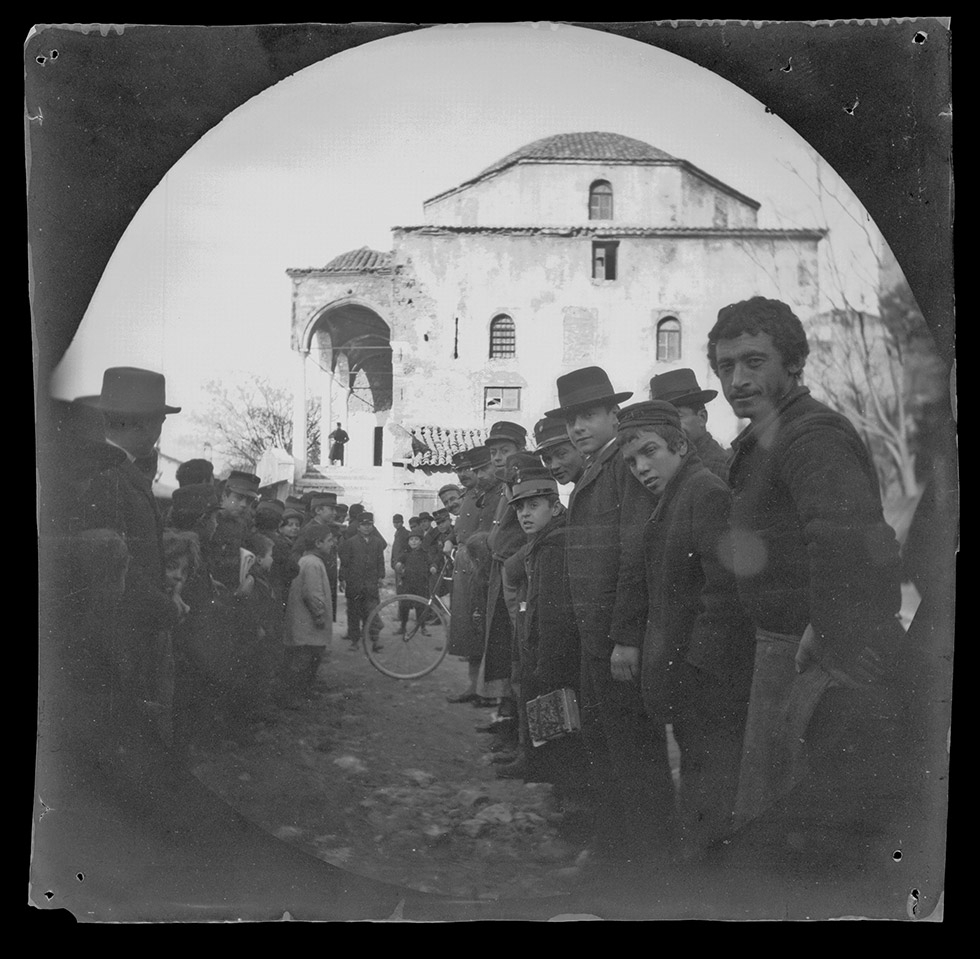 "Another view of the old Turkish Mosque, the crowd opening ranks for me," February 24, 1891, Collection of the UCLA Library Special Collections