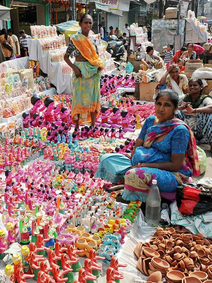 Indian street vendors sell earthenware lamps, gifts, and decorative items for the forthcoming Hindu festival of Diwali at a busy marketplace in New Delhi on October 15, 2009. (Raveendran/AFP/Getty Images)