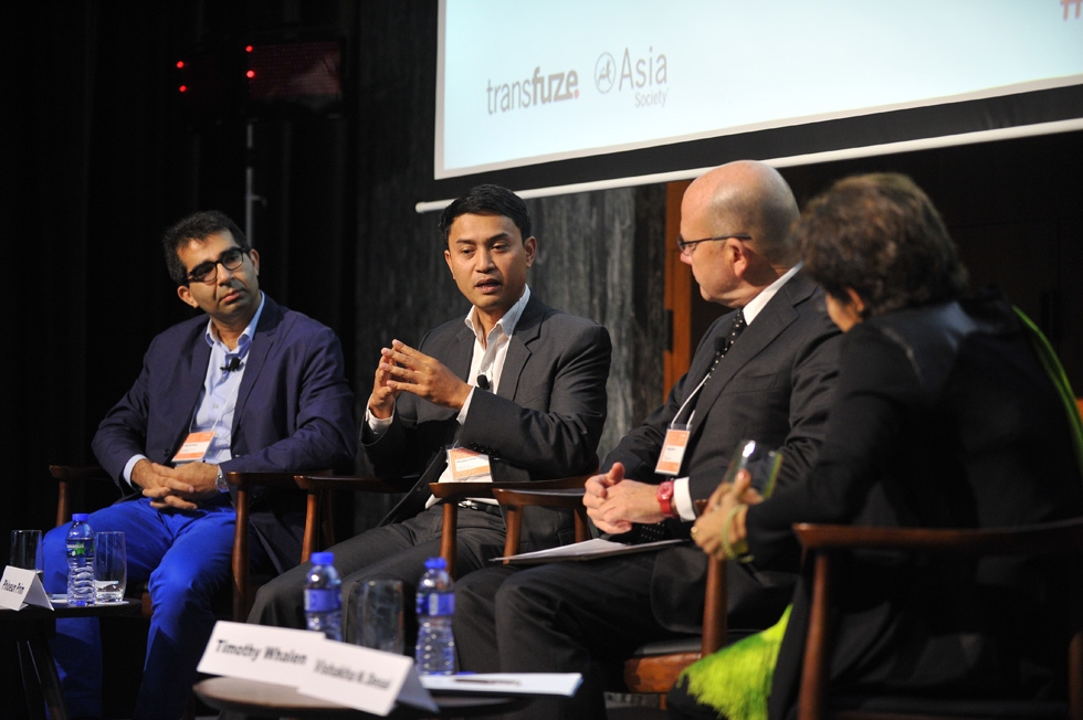 Hammad Nasar, Head of Research and Programmes, Asia Art Archive; Phloeun Prim, Executive Director, Cambodian Living Arts; and Timothy P. Whalen, Director, The Getty Conservation Institute, discuss stewardship and continuity in a panel moderated by Vishakha N. Desai, Special Advisor for Global Affairs to the President and Professor of Practice, School of International Affairs, Columbia University. (Elvis Ho)