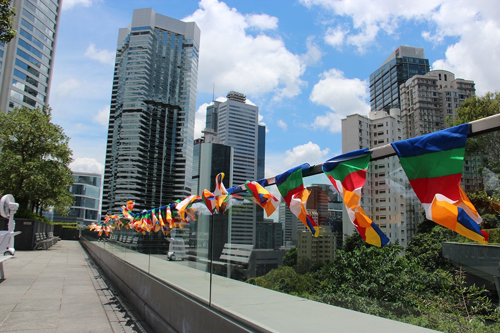 Nepalese prayer flags honoring Nepal earthquake victims were flown during Asia Society Hong Kong's Nepal Family Day fundraiser event in Hong Kong on June 14, 2015. (Stanley Kong/Asia Society)