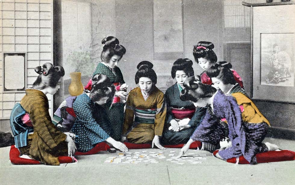 "Girls playing Uta-garuta." (New York Public Library)