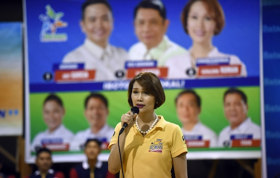 Then candidate Geraldine Roman campaigns in Orani, Bataan province, north of Manila on April 30, 2016. (Ted Aljibe/AFP/Getty Images)