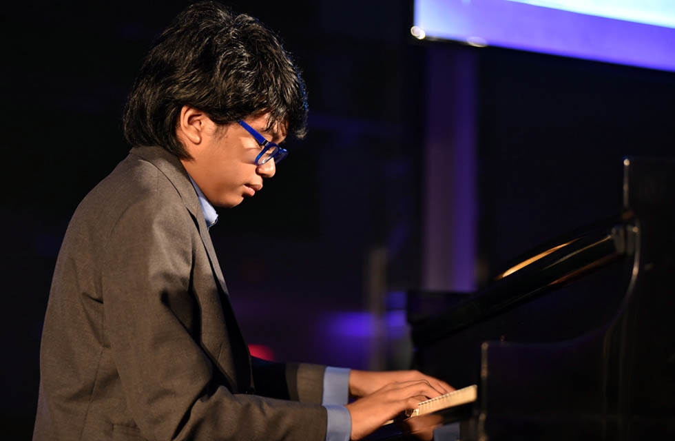 Joey Alexander performs at the Asia Society Asia Game Changers awards at the United Nations in New York on October 27, 2016. (Jamie Watts/Asia Society)