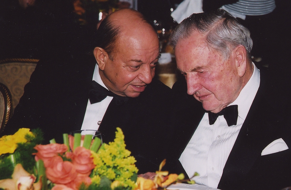 Hushang Ansary and David Rockefeller at an Asia Society annual dinner in New York. (Elsa Ruiz/Asia Society)