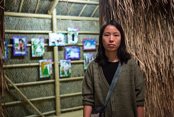 Artist Nugyen Thi Thanh Mai photographed in front of her installation piece 'Travels' at Asia Society New York on September 8, 2017. (Asia Society/Maria Baranova)