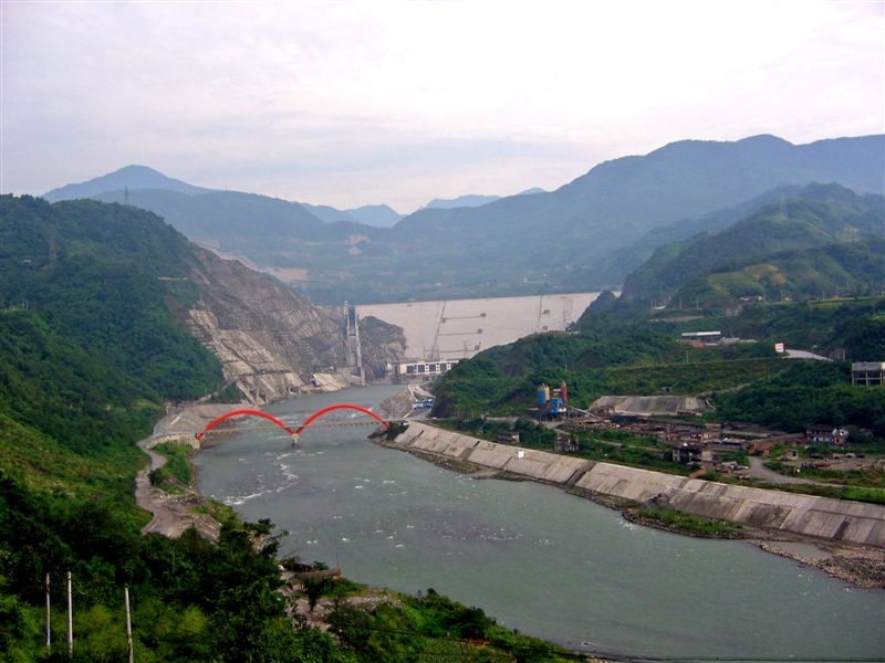 Zipingpu Dam, upriver from the town of Dujiangyan, Sichuan, China. 