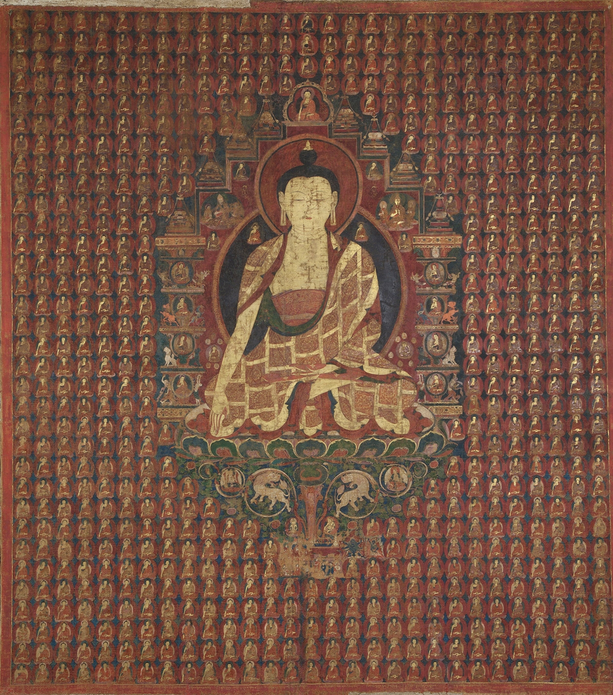 Shakyamuni in the Bhadrakalpa. 15th century. Tholing, Ngari (West Tibet). Pigments on cloth. MU-CIV/MAO "Giuseppe Tucci," inv. 992/825. Image courtesy of the Museum of Civilisation/Museum of Oriental Art "Giuseppe Tucci," Rome.