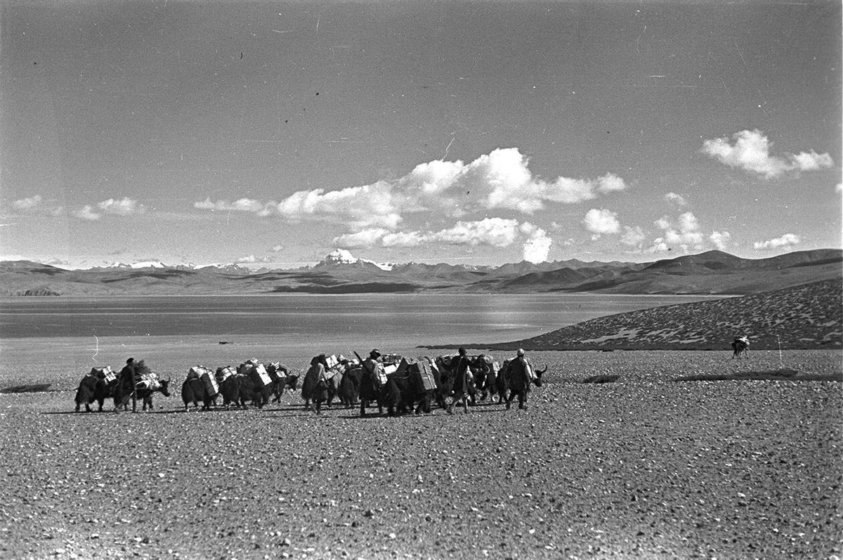 Caravan approaching Lake Manasarovar, Ngari, Tibet. (Eugenio Ghersi, 1935; Neg. dep. 6041/08. Courtesy of Istituto Italiano per l'Africa e l'Oriente (Is.I.A.O.) in l.c.a. and Ministero Degli Affari Esteri e della Cooperazione Internazionale.)