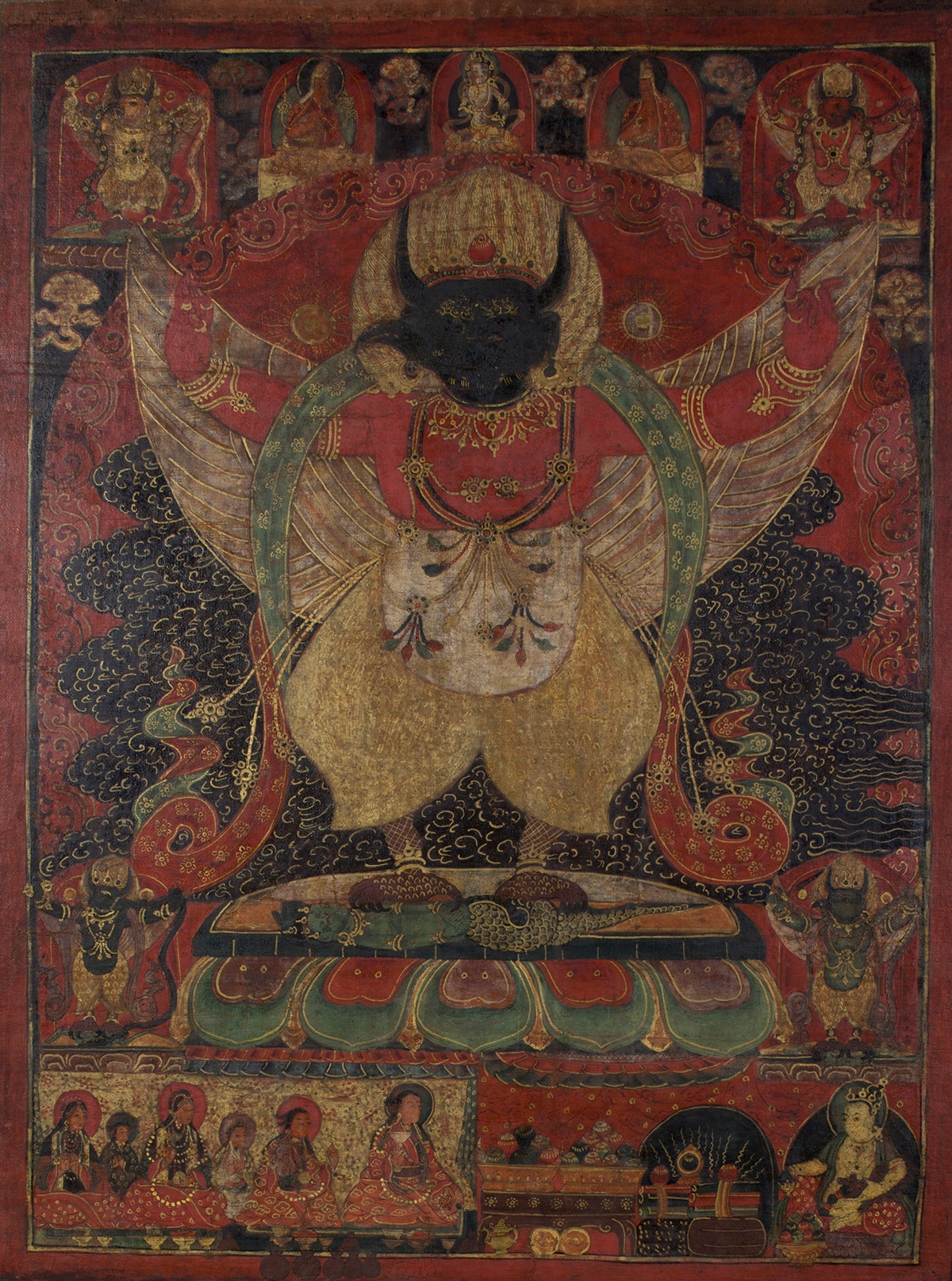 Garuda. 16th century. Nako, Kinnaur, Himachal Pradesh, India. Tradition: Gelug. Pigments on cloth. MU-CIV/MAO "Giuseppe Tucci," inv. 964/797. Image courtesy of the Museum of Civilisation/Museum of Oriental Art "Giuseppe Tucci," Rome.