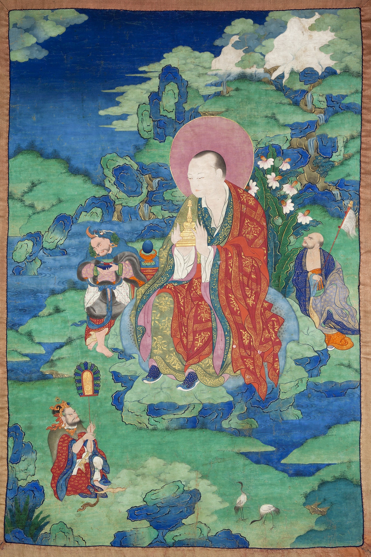 Abheda Arhat. 17th century. Possibly Kham (East Tibet). Tradition: Gelug. Pigments on cloth. MU-CIV/MAO "Giuseppe Tucci," inv. 935/798. Placement as indicated on verso: 8th from left. Image courtesy of the Museum of Civilisation/Museum of Oriental Art "Giuseppe Tucci," Rome. 