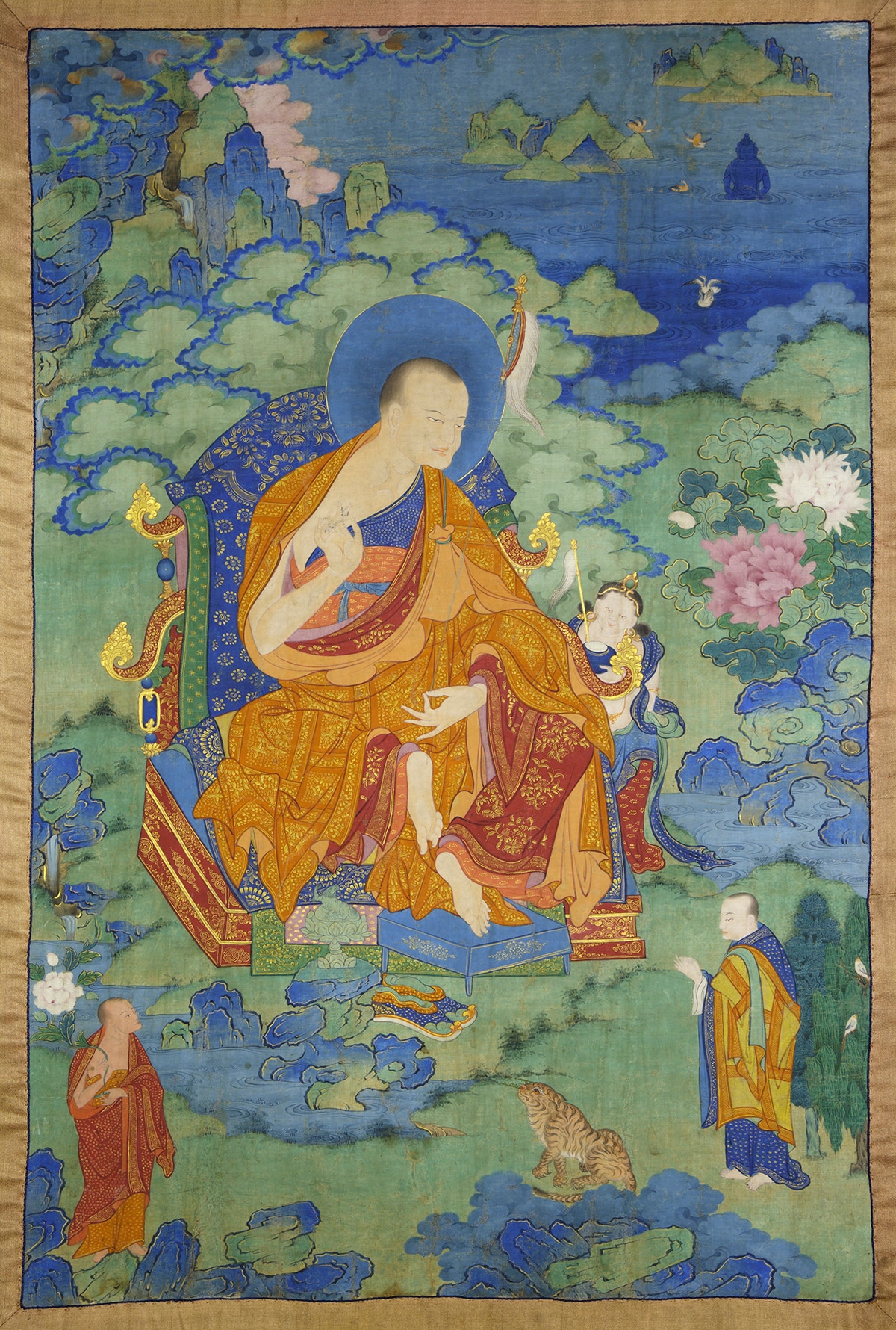 Vanavasin Arhat. 17th century. Possibly Kham (East Tibet). Tradition: Gelug. Pigments on cloth. MU-CIV/MAO "Giuseppe Tucci," inv. 924/757. Placement as indicated on verso: 5th from right. Image courtesy of the Museum of Civilisation/Museum of Oriental Art "Giuseppe Tucci," Rome.