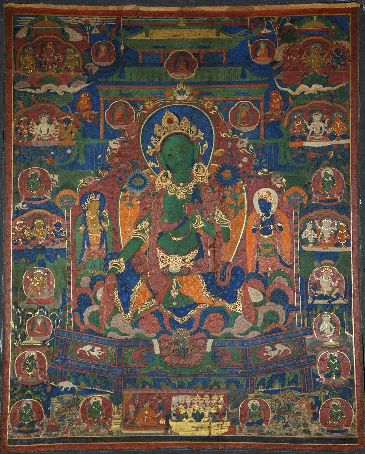 Green Tara. 16th century. Tsang (South-Central Tibet) or U (Central Tibet). Pigments on cloth. MU-CIV/MAO "Giuseppe Tucci," inv. 886/719. Image courtesy of the Museum of Civilisation/Museum of Oriental Art "Giuseppe Tucci," Rome.