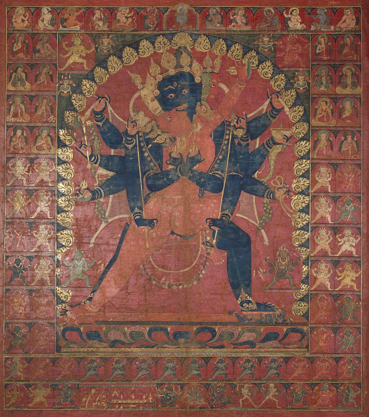 Chakrasamvara Mandala Assembly. 15th century. Possibly Sakya Monastery. Tsang (South-Central Tibet). Tradition: Sakya. Pigments on cloth. MU-CIV/MAO "Giuseppe Tucci," inv. 960/793. Image courtesy of the Museum of Civilisation/Museum of Oriental Art "Giuseppe Tucci," Rome.